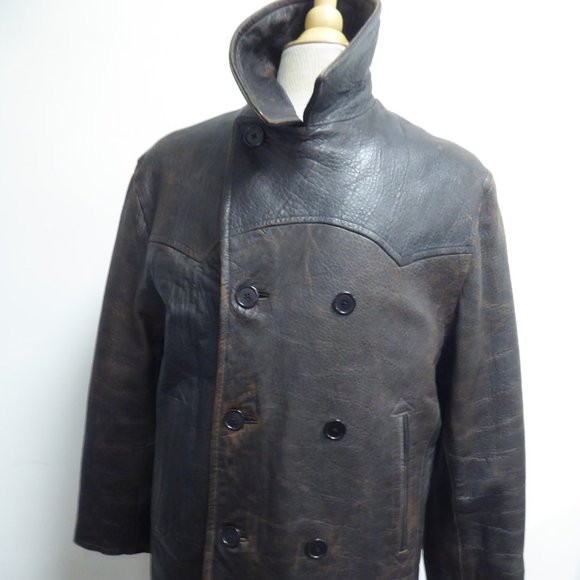MICHAEL HOBAN NORTH BEACH BROWN LEATHER PEA COAT M - Picture 9 of 12
